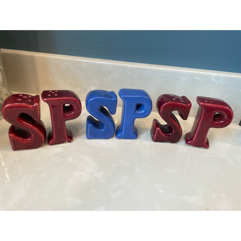 3 Sets of Retro Salt & Pepper Shakers Blue and Cranberry